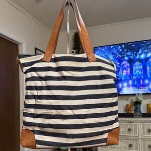 Merona Striped Tote with Tan Handles